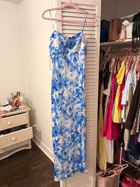 next Blue & White Watercolor Floral Slip Dress